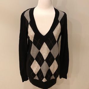 EUC J Crew Argyle Sweater Merino Wool VNeck